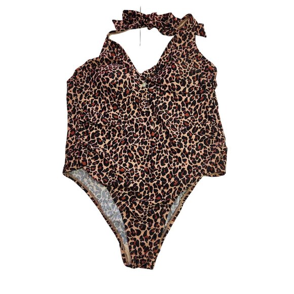 Kona Sol Womens 16W Leopard Print One-Piece Swimsuit 2215 - Picture 1 of 8